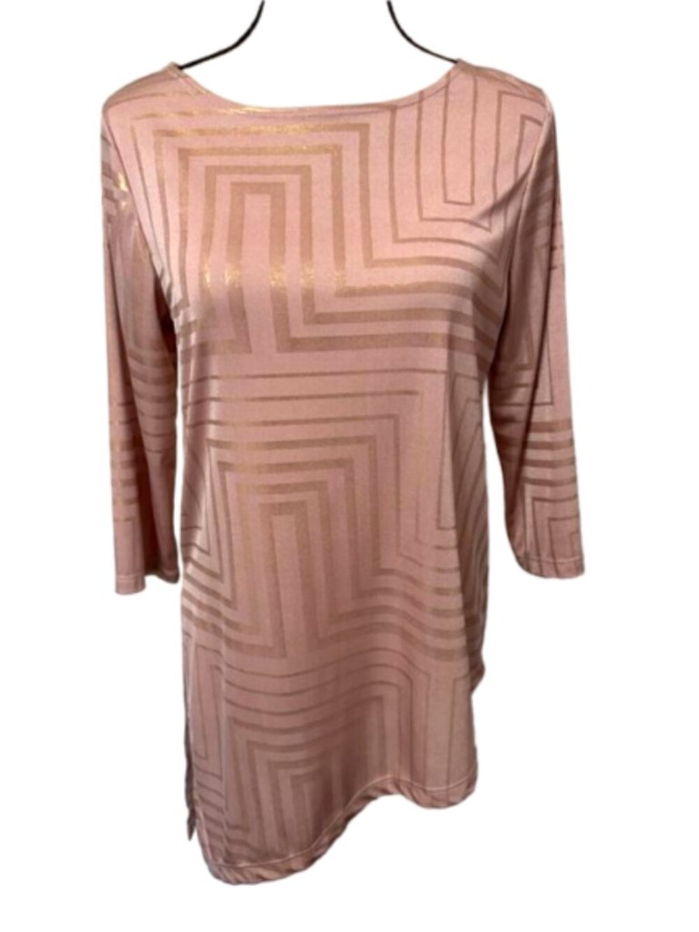 2/$30 Travelers by Chico Pink/Gold Metallic Geometric Tunic Top Sz 0 (XS) #2456